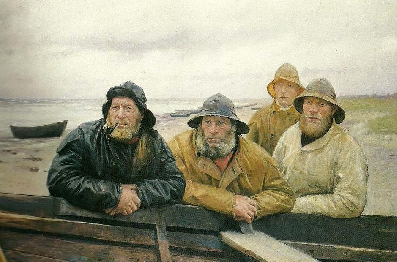 Michael Ancher fire fiskere ved en bad pa skagens strand Germany oil painting art